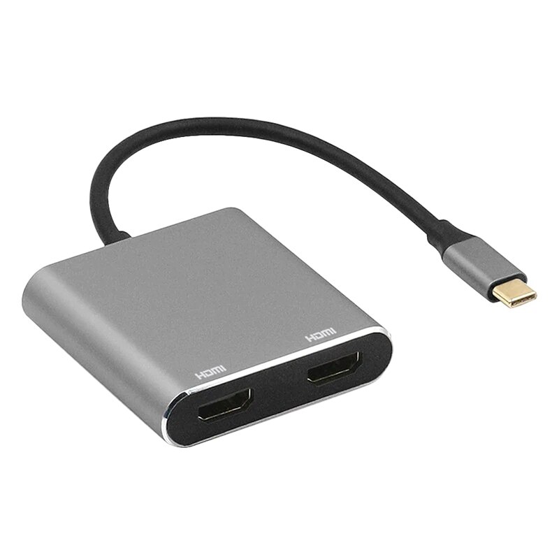 4 in 1 usb c naar hdmi-adapter 4k type c naar dubbele hdmi usb 3.0 pd- oplaadhub voor pc, laptop, mac os, linux usb c-apparaat