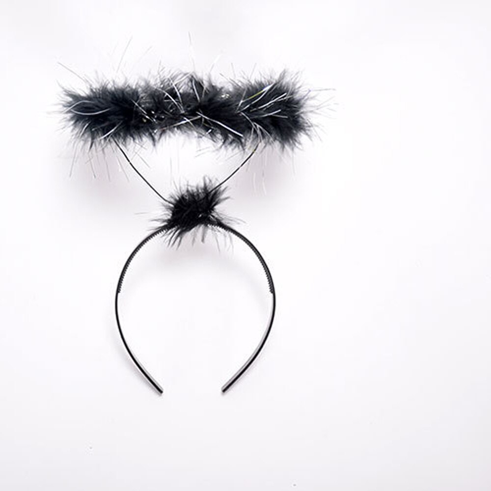 Guirnalda de Ángel de , Aro para el pelo hecho a mano, utilería de Cosplay esponjosa creativa para mujeres, chicas, , despedida de soltera, decoración para la cabeza, accesorios: black