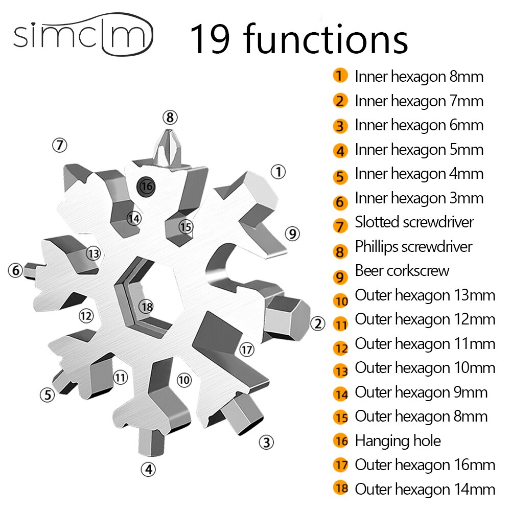 Portatile 18 In 1 Mini fiocco di neve Multi tasca strumento chiave chiave esagonale campo multiuso sopravvivere escursione all&#39;aperto portachiavi portachiavi