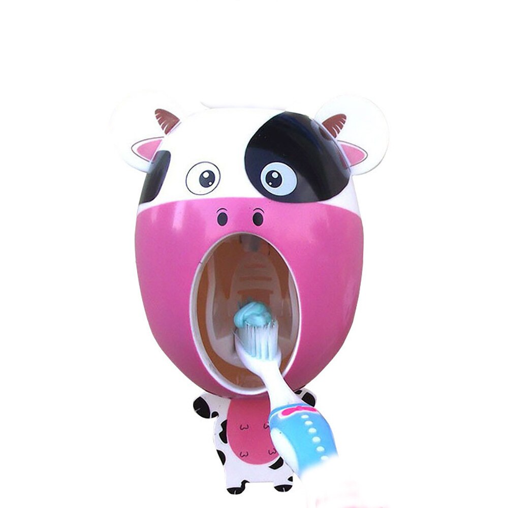 mignon dessin animé automatique distributeur de dentifrice support mural salle de bain ensembles pour enfants enfants brosse à dents: White