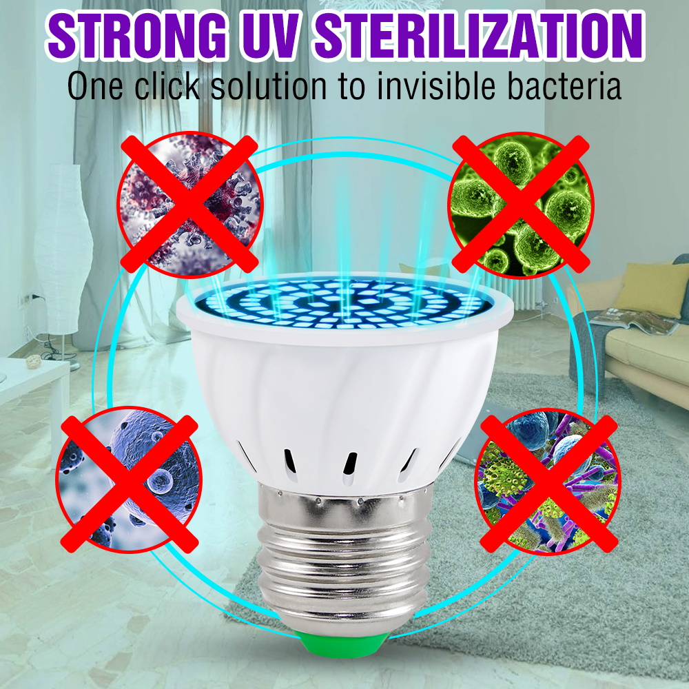 220V UVC lampa LED E27 UV LED sterylizator światła MR16 bakteriobójcza żarówka LED E14 dezynfekcja ultrafioletem światło GU10 lampa ozonowa B22