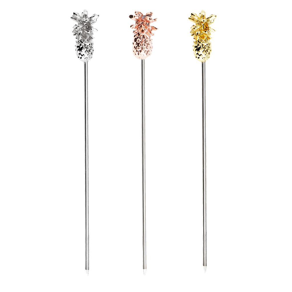 3 st rostfritt stål swizzle sticks frukt ananas stick cocktail pick för kök bar tillbehör roséguld