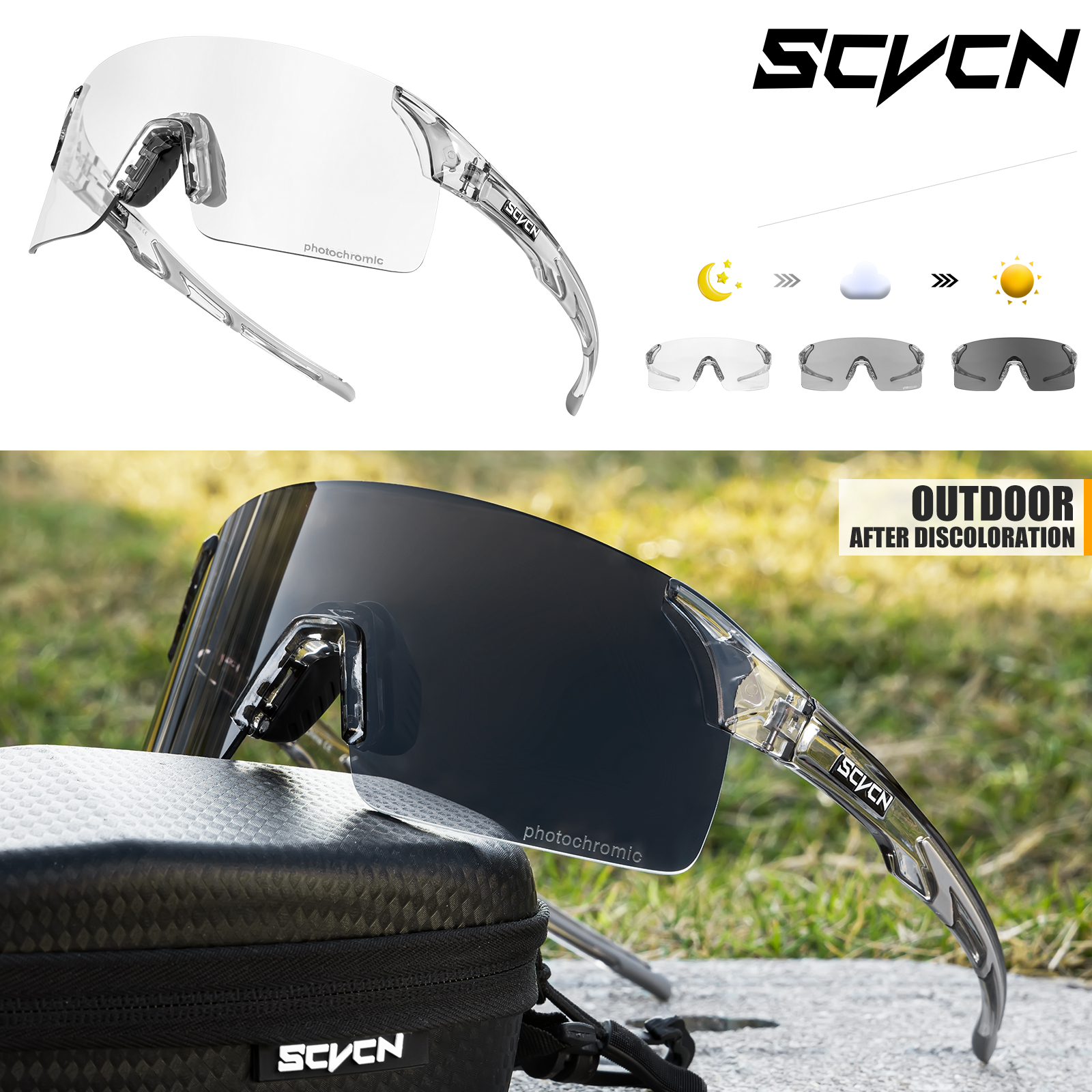 SCVCN-gafas de sol fotocromáticas para hombre y mujer, lentes para escalada, deportes al aire libre, ciclismo, conducción, bicicleta: Verde