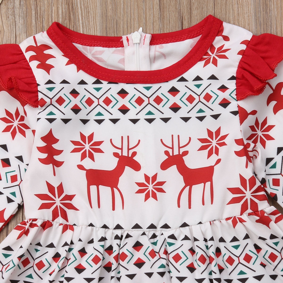 Pudcoco Baby Flicka Julklänning Prinsessa Set 2ST Volang Långärmad Tecknad Rådjur Tomte Klänning+Hårband