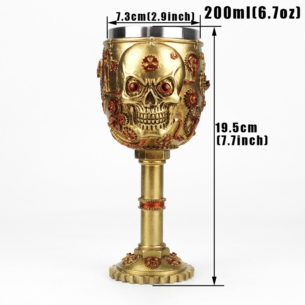 Szklany puchar robić wina z 3D złoto bieg czaszka retro stal nierdzewna i żywica puchar wina najlepsze urodziny prezenty na halloween bar Drinkware