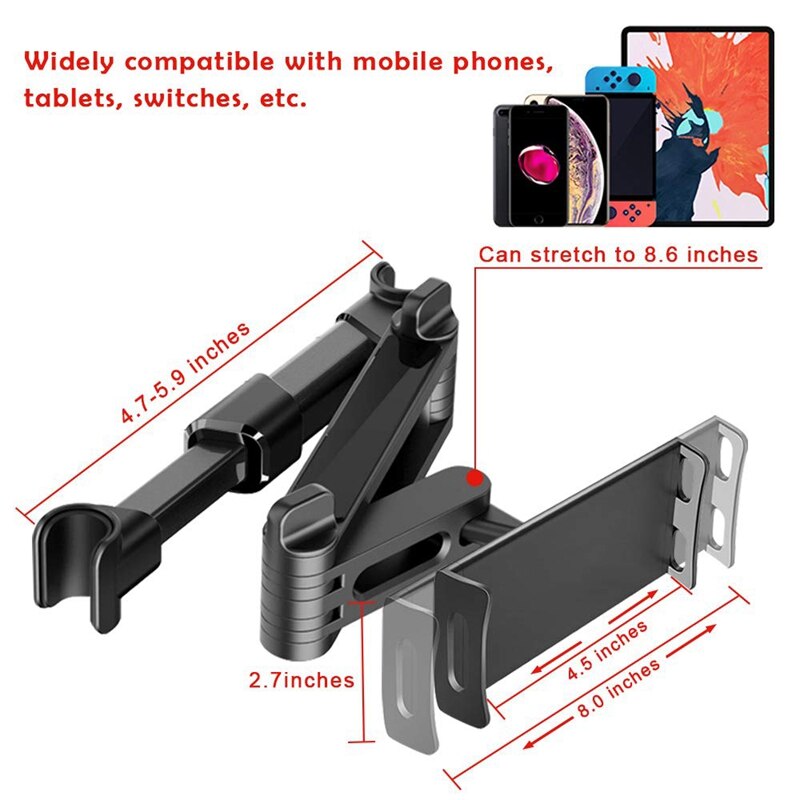 Auto hoofdsteun houder, universele 360 ° draaibare verstelbare auto achterbank houder tablet hoofdsteun houder voor 4-11 inch tablets mobiele telefoon