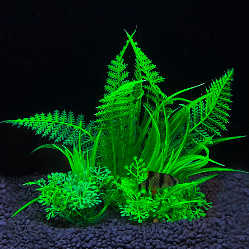 Plantas artificiales para decoración de acuario, adorno de malezas de agua, planta acuática, accesorios de decoración de césped para pecera, 14cm: Azul marino