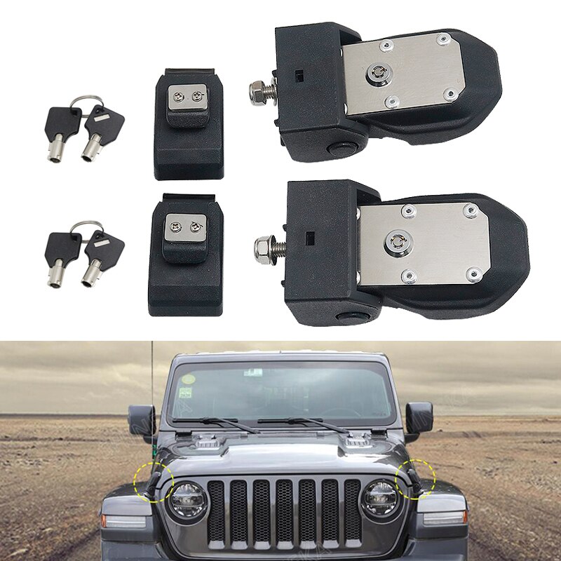 For Jeep Wrangler Accessories Black Anti-Theft Hood Lock Assembly Locking Hood Catch Latches For Jeep Wrangler JL