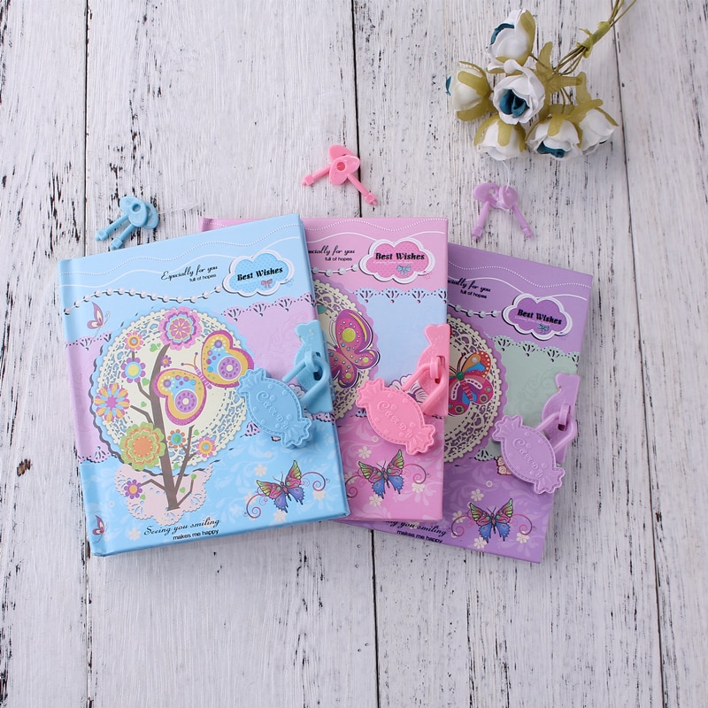 children's Hard Copybook kawaii password notebook student diary can lock Mini notepad cartoon random color 1pc