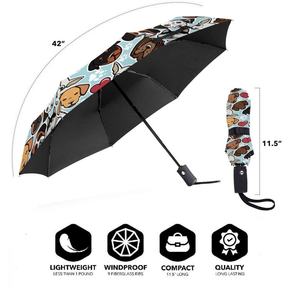 Paraguas automático para hombre y mujer, sombrilla con de cabeza de perro, tres pliegues, para lluvia