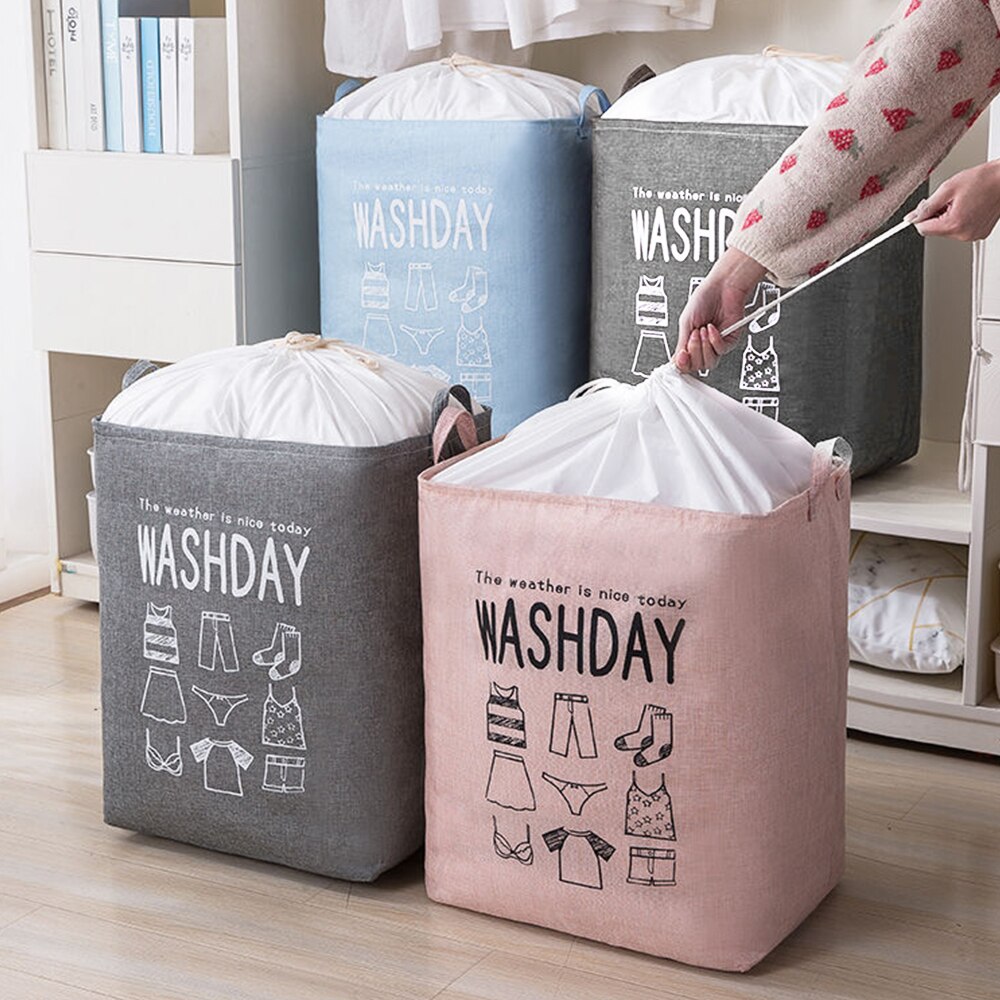75L Large Folding Dirty Laundry Basket Organizer Toy Clothes Storage Bucket Collapsible Drawstring Laundry Hamper with Handle