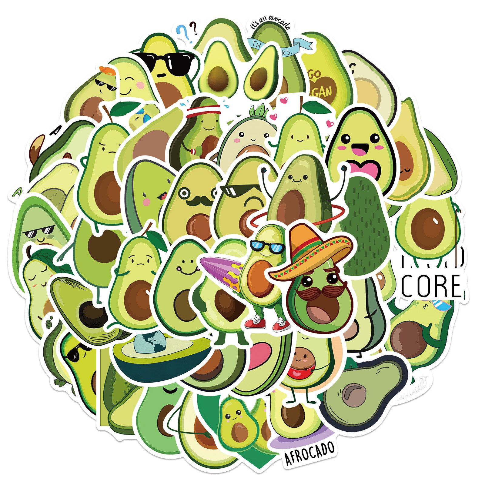 50Pcs Avocado Cute Stickers Cartoon Avacado PVC Decals Sticker for Laptop Luggage Refrigerator Cup Dish Kitchen Fruit Stickers: Default Title