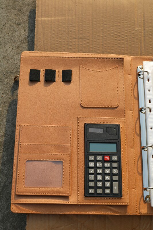 Simple Leather folder Padfolio multifunction organizer planner notebook ring binder A4 file folder office without calculator