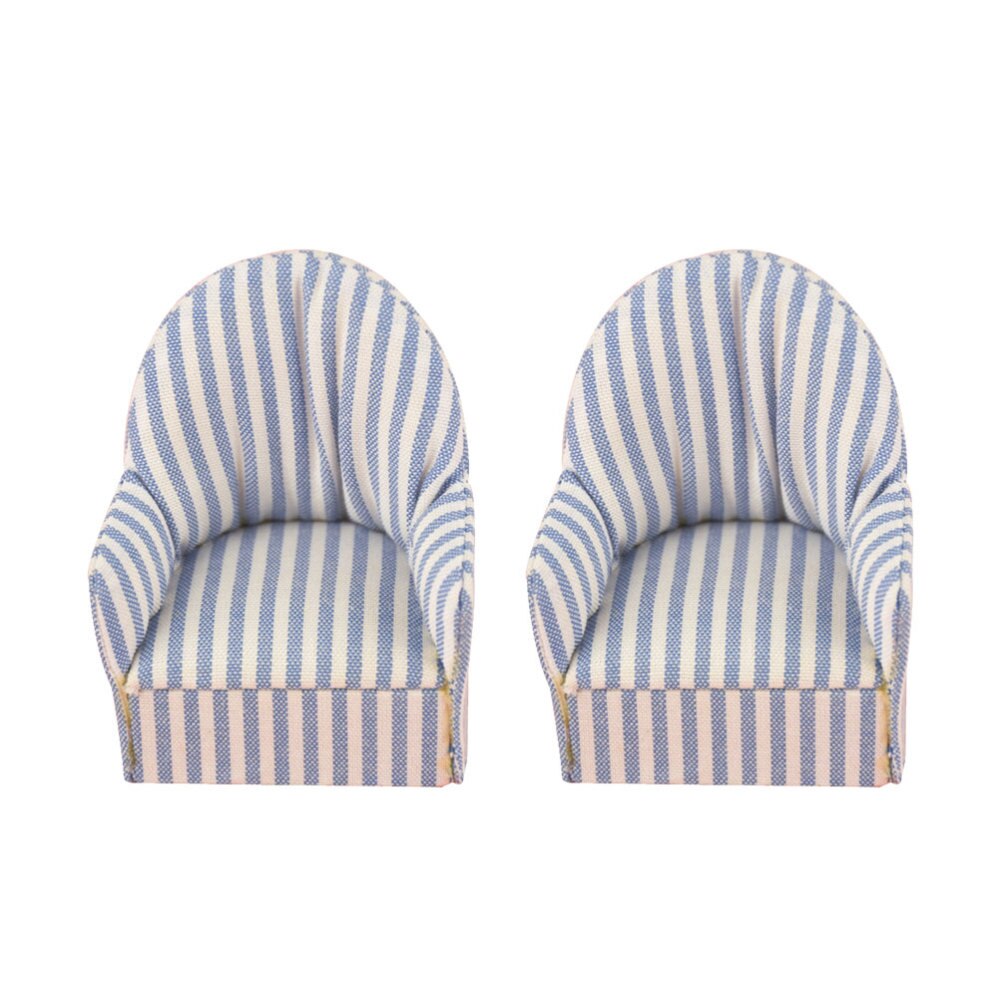 2 pièces 1/12 bleu rayure motif canapé chaise jouets artificiels Micro décors photographie mise en page accessoires en bois ornements pour maison de poupée M