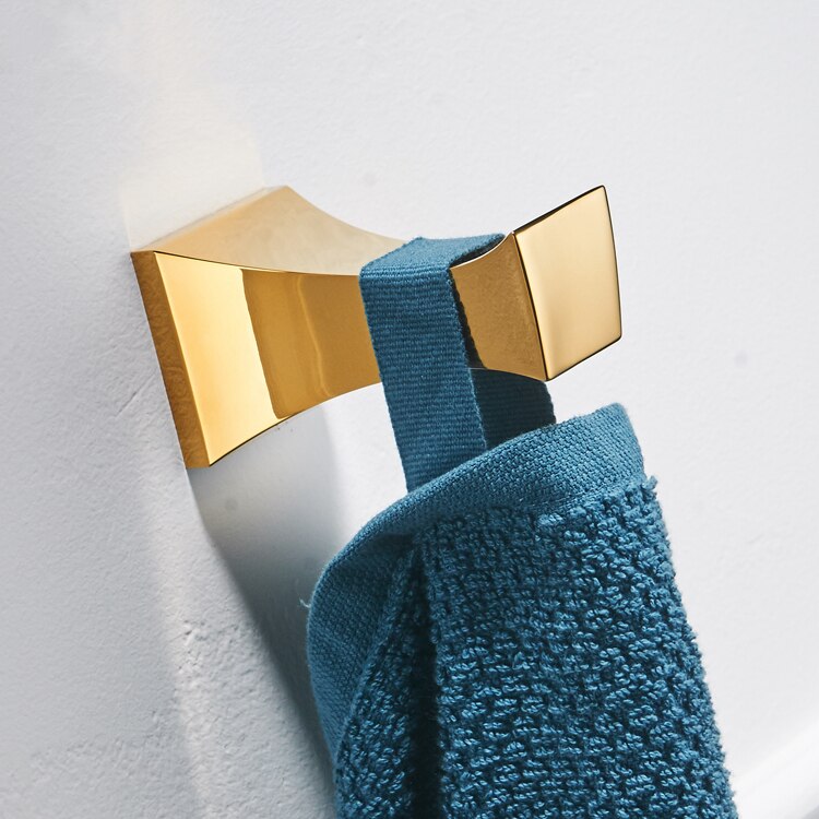 Bathroom Hardware Set Wall Mounted Glass Shelf 2 Layer Gold Bathroom Accessories Brass Toothbrush Holder Towel Paper Holder: robe hook