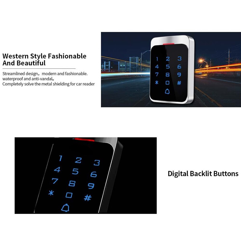 Metal Waterproof 125KHz RFID Touch Screen Keypad 13.56MHZ Standalone Access Controller Touch screen Door Lock SystemT50
