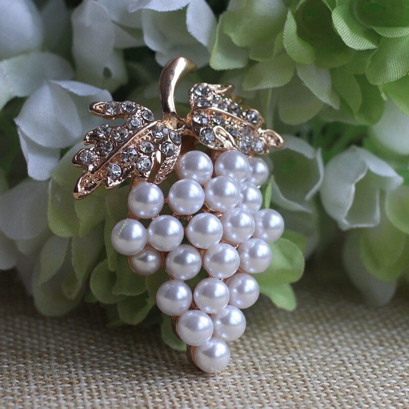 Broches de uvas imitação pérola broche strass para casamento vestidos de noiva hijab clipe cachecol fivela pinos