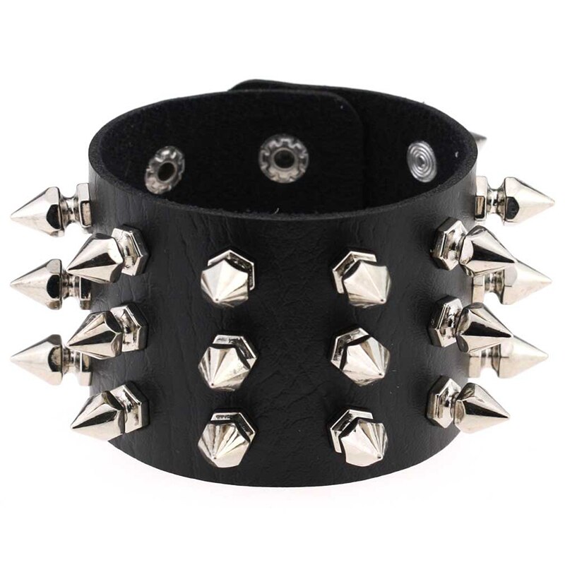 Punk Spikes Rivet Stud Brede Manchet Lederen Armbanden Bangles Gothic Rock Unisex Bangle Harnas Armbanden Charm Bileklik Pulseiras: black