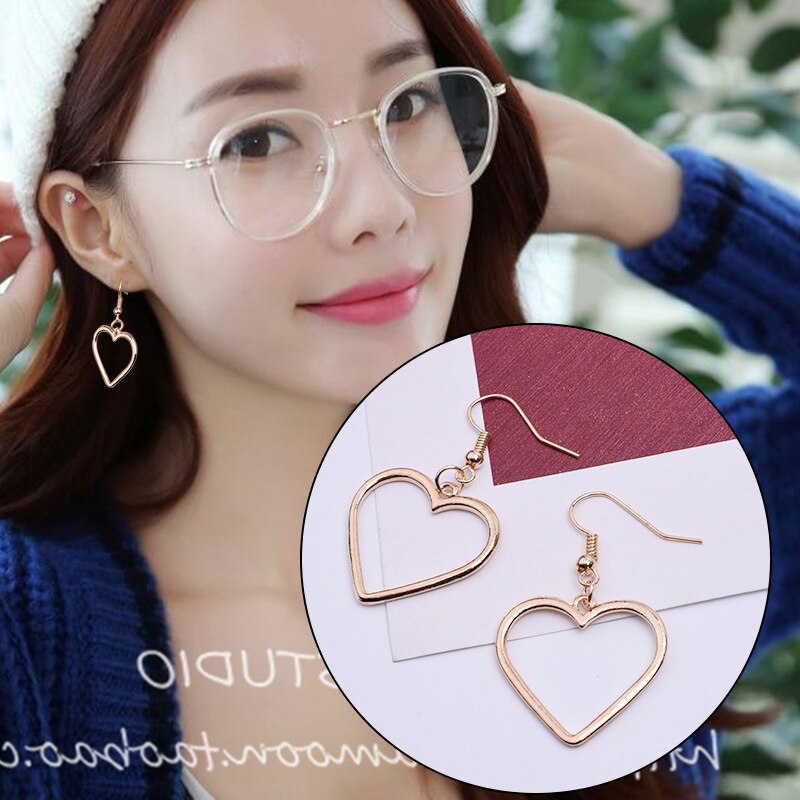 Harajuku Zachte Leuke Zus Uitgeholde Geometrische Hartvormige Zoete Liefde Oorbellen Oorbellen Koreaanse Eenvoudige Oorbellen Vrouwelijke Sieraden: 90116 G JR070