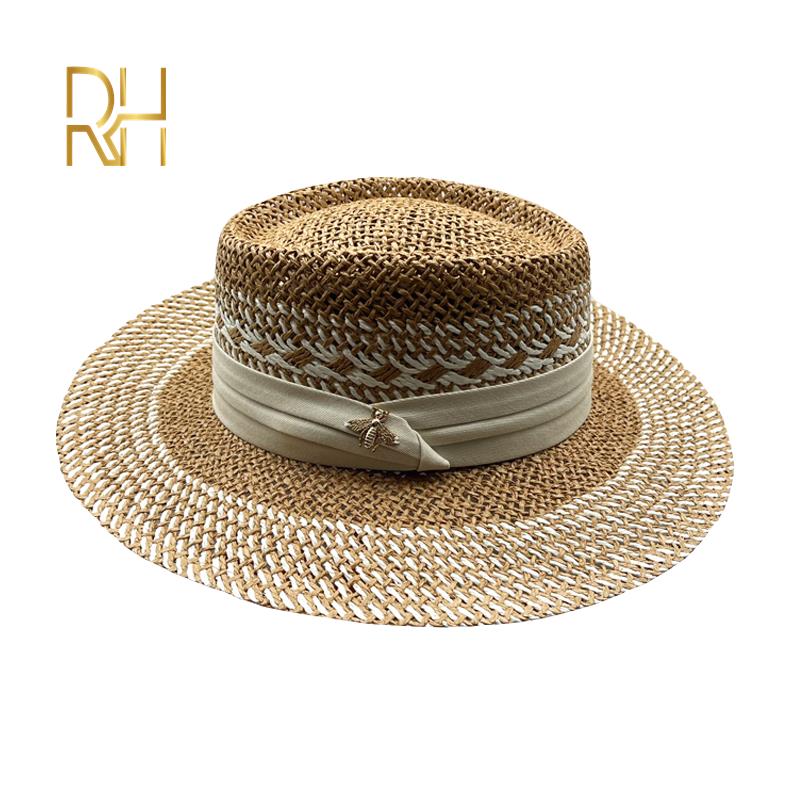 Chapeau de paille rigide en Crochet RH fait à la main, décontracté, Panama, plage, chapeau Fedora, large bord, respirant, à la
