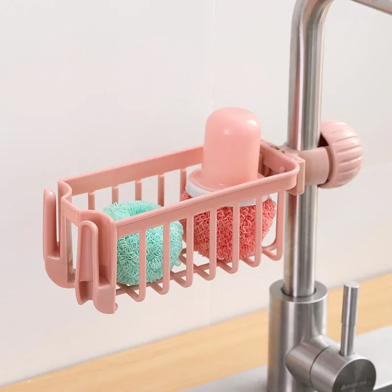 kitchen storage Sink Faucet Sponge Soap Cloth Drain Rack Storage Organizer Holder Shelf rangement cuisine: SKY BLUE