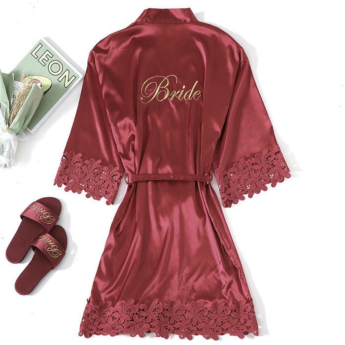 Champagne Bruid Bruidsmeisje Bruiloft Gewaad Kant Nachtkleding Homewear Sexy Satijnen Badjas Jurk Vrouwelijke Nachthemd Intieme Lingerie