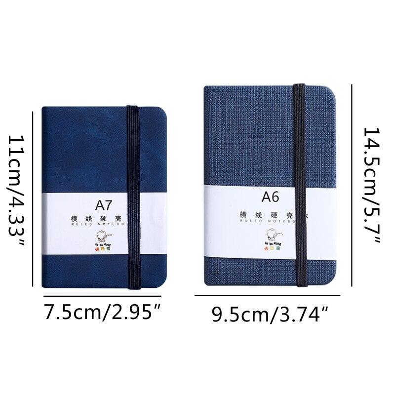 634A Hardcover Notebook A7/A6 Leather Notepad Pocket Journal Planner with Elastic Strap Wide Lined Paper for Adult Journaling