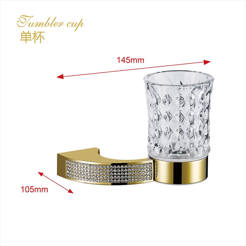 Messing guld badeværelsestilbehør sæt tandbørsteholder metal sæbeskål poleret med krystal badeværelsessæt 5 stk skåret glaskrog: Bad -6