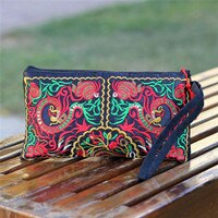 Women Ethnic National Retro Butterfly Flower Bags Handbag Coin Purse Embroidered Lady Clutch Tassel Small Flap: B