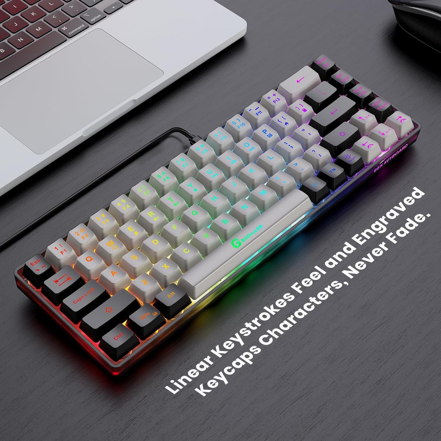 65% klawiatura do gier, przewodowa podświetlana Mini klawiatura, Ultra-kompaktowa klawiatura 68 klawiszy przewodowa do gier membranowych do laptopa Mac Gamer