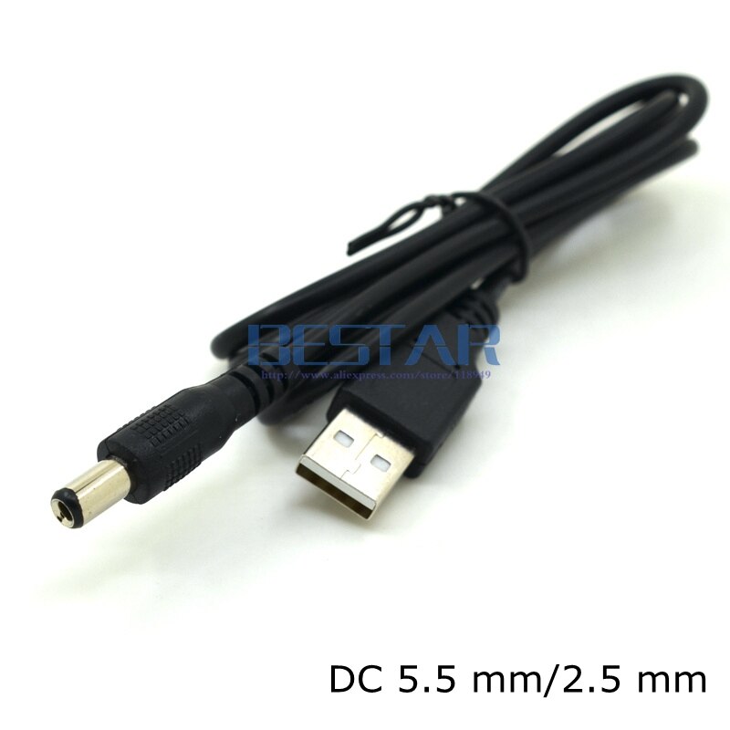 USB 2.0 to DC 5.5mm / 2.5mm 5.5 * 2.5 mm 5.5x2.5 tubular 5 Volt DC Barrel Jack Power charge Cable 1m Elbow Right Angle: Straight