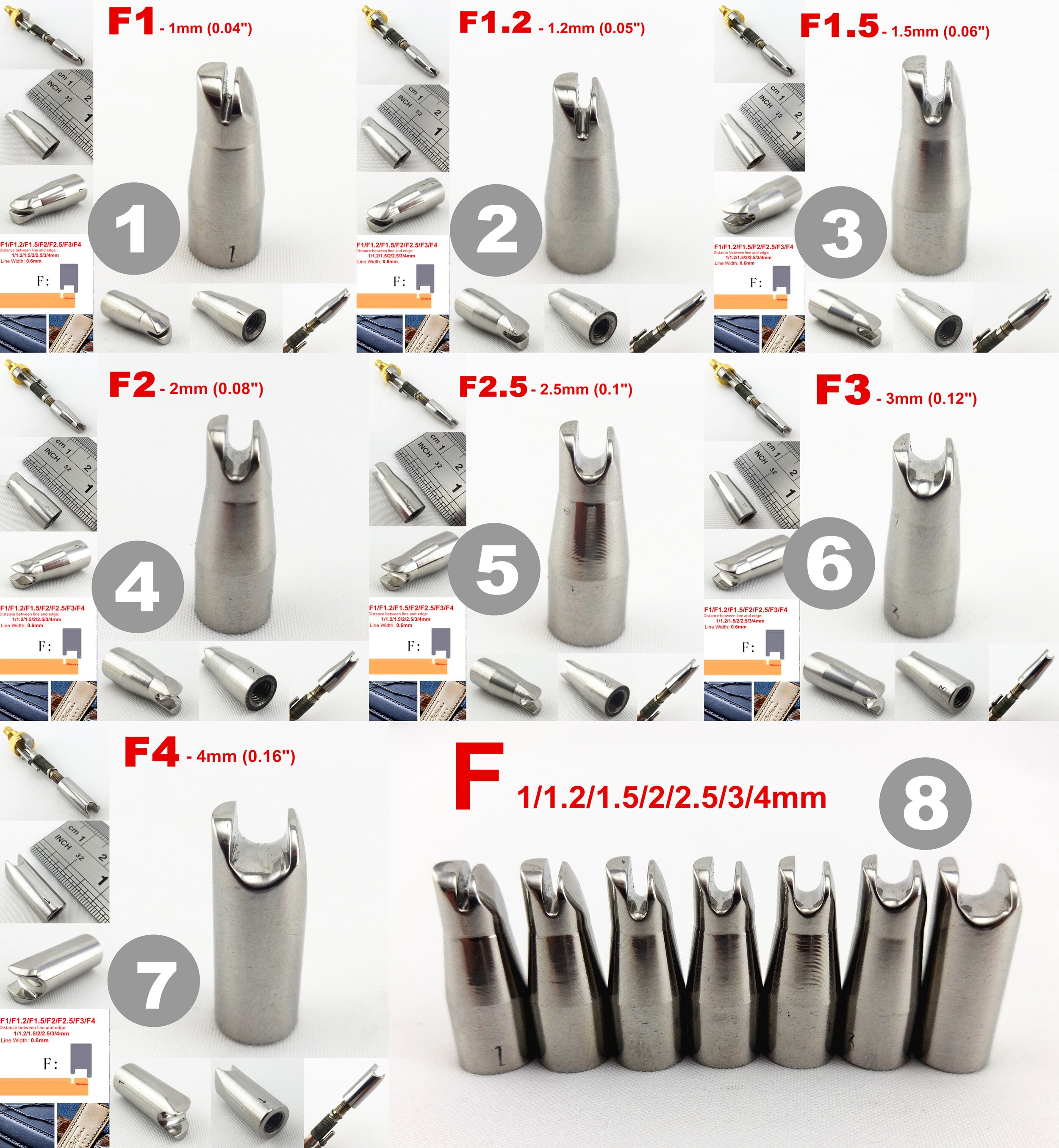 8 soorten lederbewerking perslijn elektrische vouwrandmachine soldeerbout vervangpunt gereedschap f-type puntkop 1/1.2/1.5/2/2.5/3/4mm