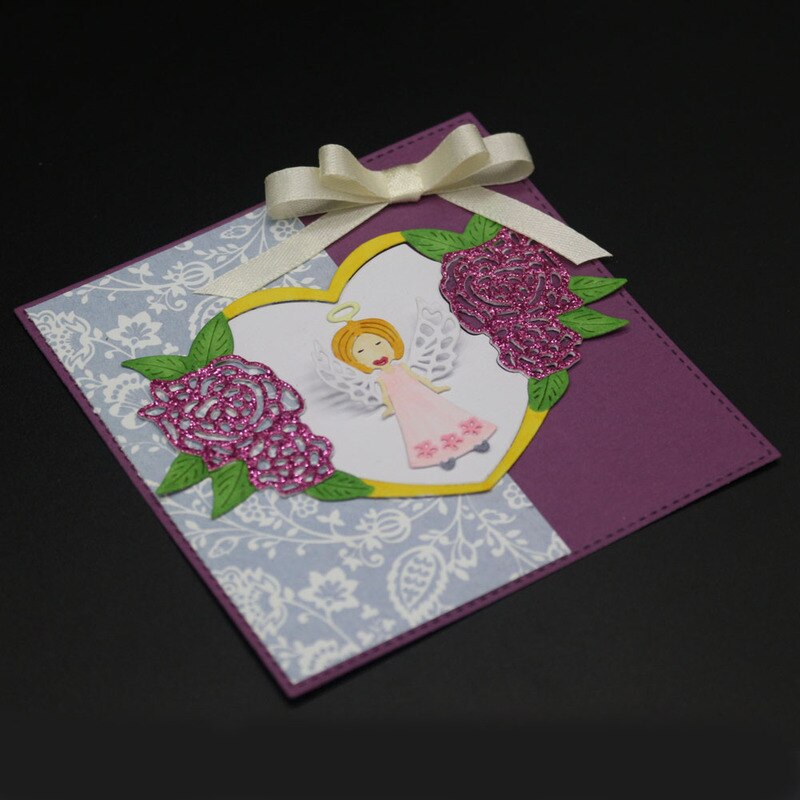 Matrice de découpe en métal | Cœur d'ange, cadre de feuille de fleur, pochoir pour bricolage Scrapbooking Album Photo, gaufrage décoratif, fabrication de cartes en papier