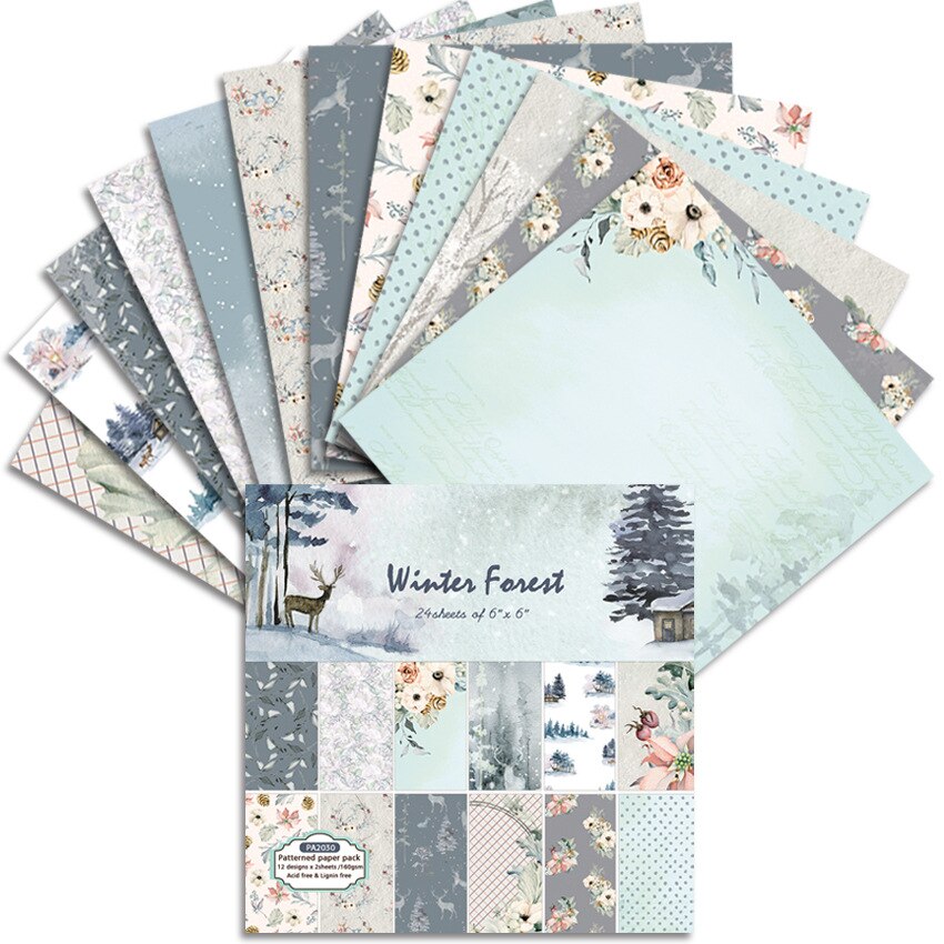 ZFPARTY 12pcs 6&quot; Single-side Printed Winter forest pattern papercraft art paper handmade scrapbooking kit set book