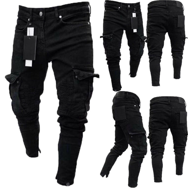 Goocheer-Pantalones largos de tubo vaqueros rasgados para hombre, Jeans ajustados de para hombre, ropa de hip hop
