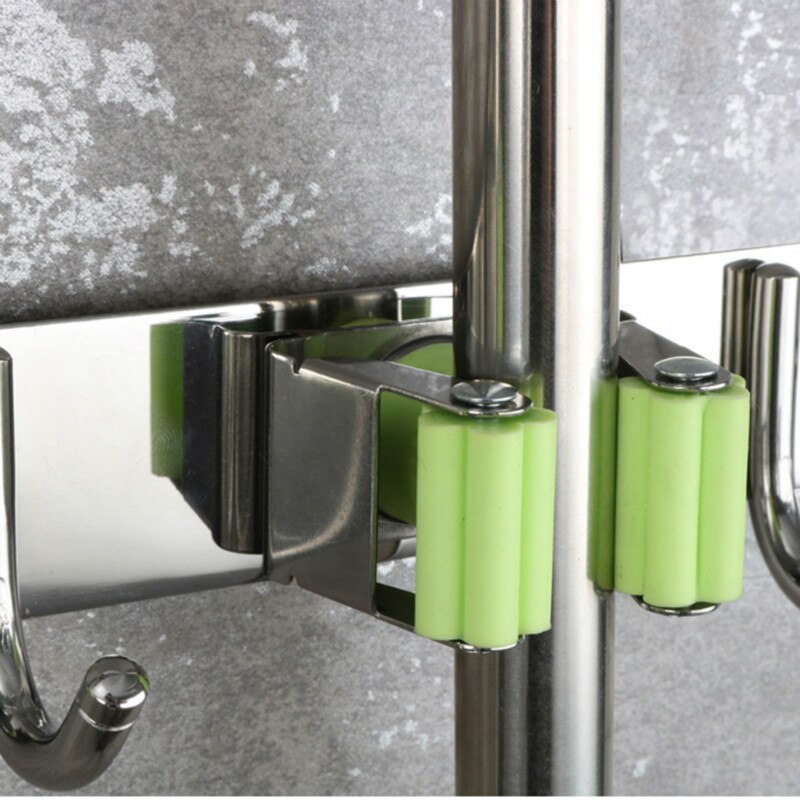 Stainless Steel Mop Holder Shower Hook Wall Mounted Broom Rack Storage Hanger Clip Seamless Self Adhesive Bathroom Accessories