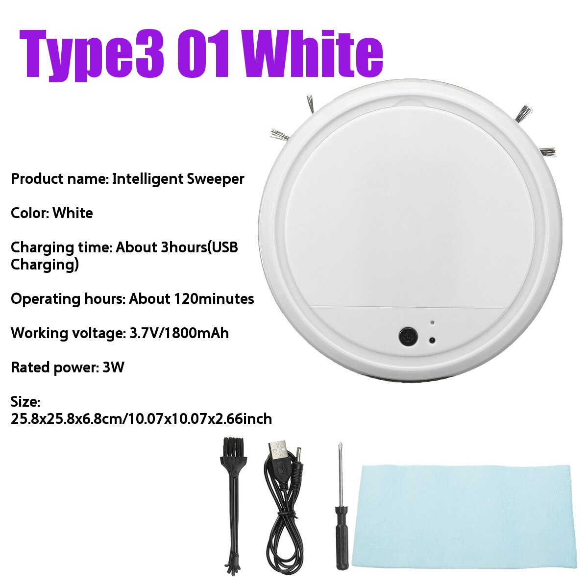 7 Stijlen Volautomatische Smart Robot Stofzuiger Usb Opladen Vegen Robot Droge En Natte Mop Uv Desinfectie Cleaner: Type3 01 White