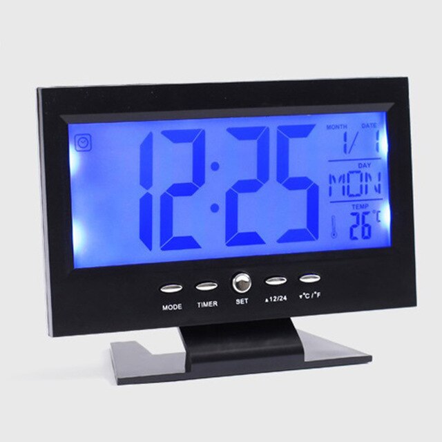 1pc Digital Alarm Clock Battery Operated Calendar Desk Bedside Electronic: Black