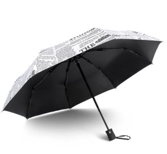 Paraguas Blanco y negro con patrón de papel London, sombrilla de 8 huesos resistente al viento para lluvia y sol para hombre joven