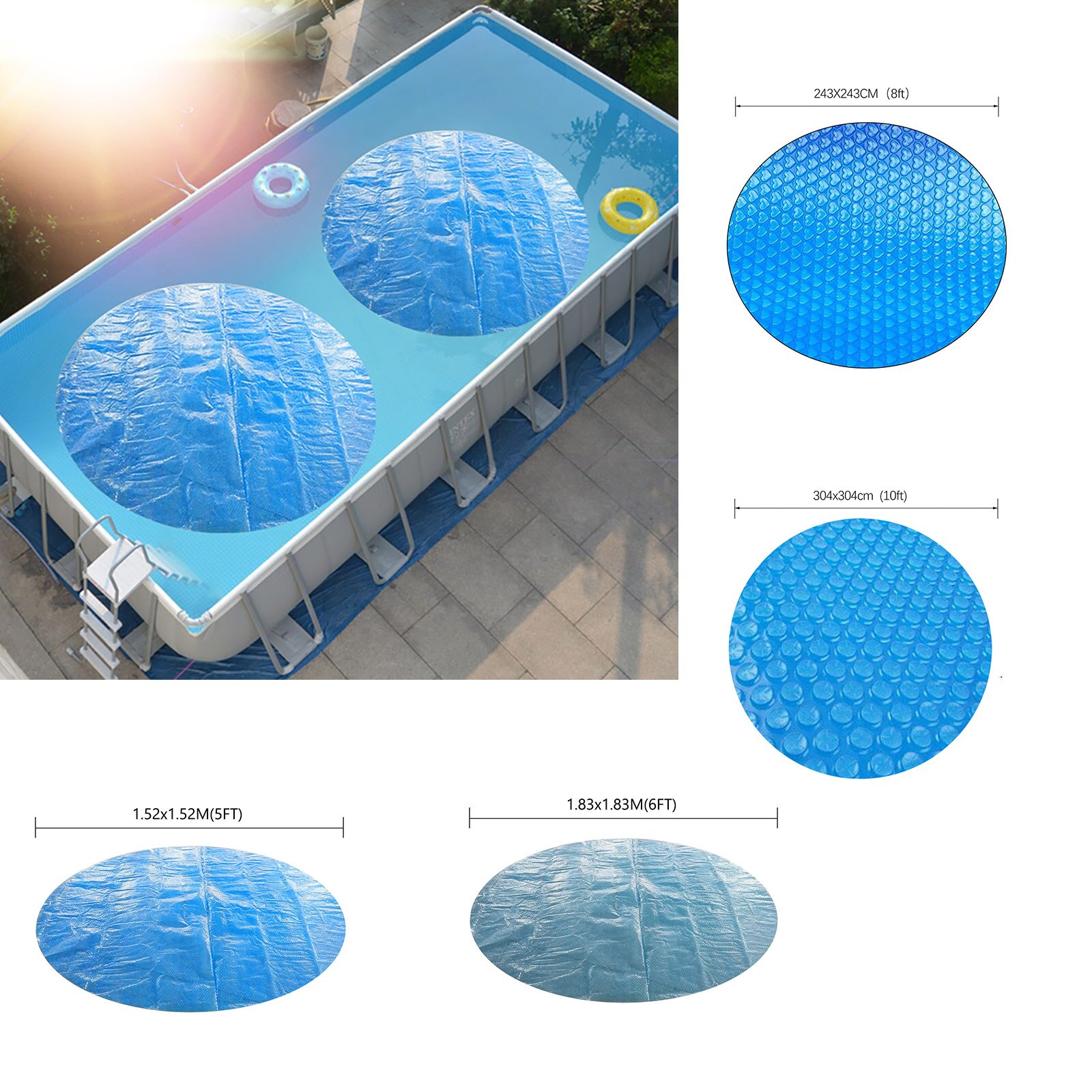 5/6/8/10ft Round Swimming Paddling Pool Cover Inflatable Round Swim Pool UV-resistant Waterproof Dustproof Cover with Rope