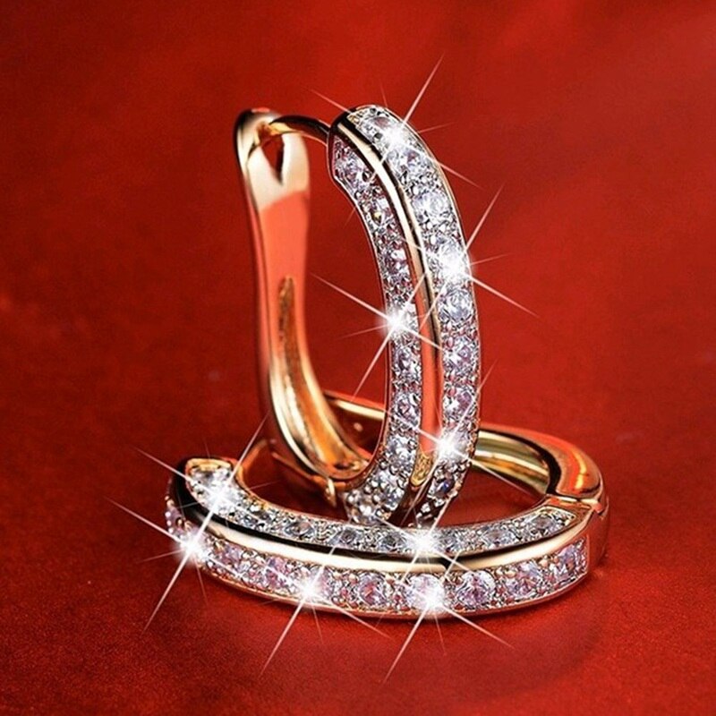 1 paar Luxus Großen Runden Kreis Hoop Ohrringe "U" Form Gold Gefüllt Zirkon Partei Ohrringe Schmuck