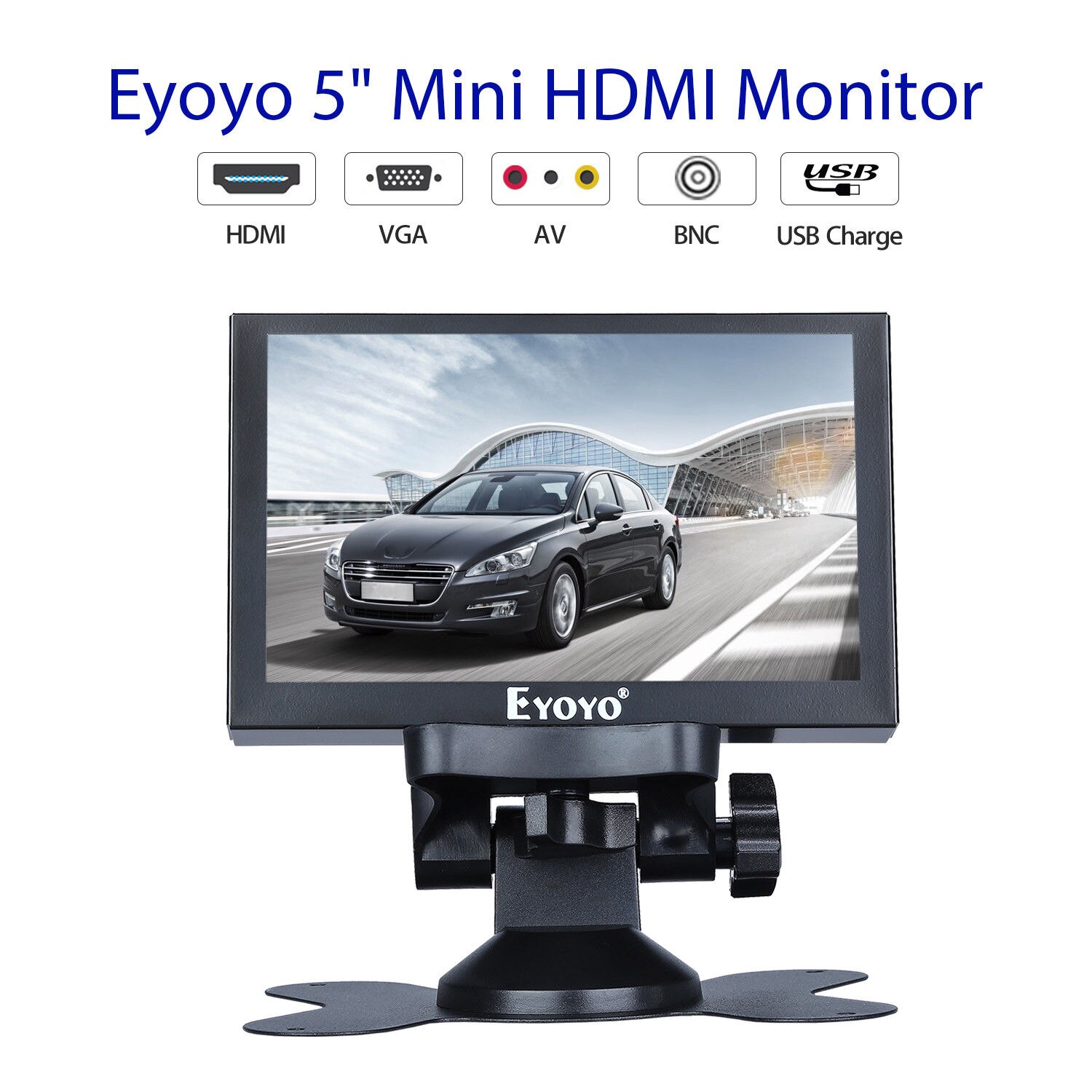 Eyoyo 5 tommer mini hdmi skærm 800 x 480 bil bagfra tft lcd-skærm med bnc / vga / av / hdmi output indbygget højttaler