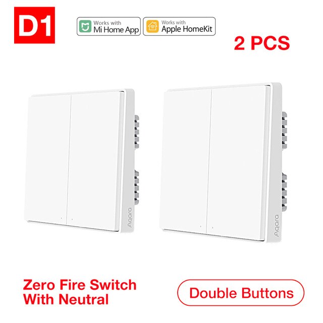 Xiaomi-Interruptor de pared inteligente Aqara D1 Zigbee, interruptor de luz con tecla de Control remoto inalámbrico, cable de fuego neutro, botón Triple para casa inteligente: 2PCS WithNeutral 2K