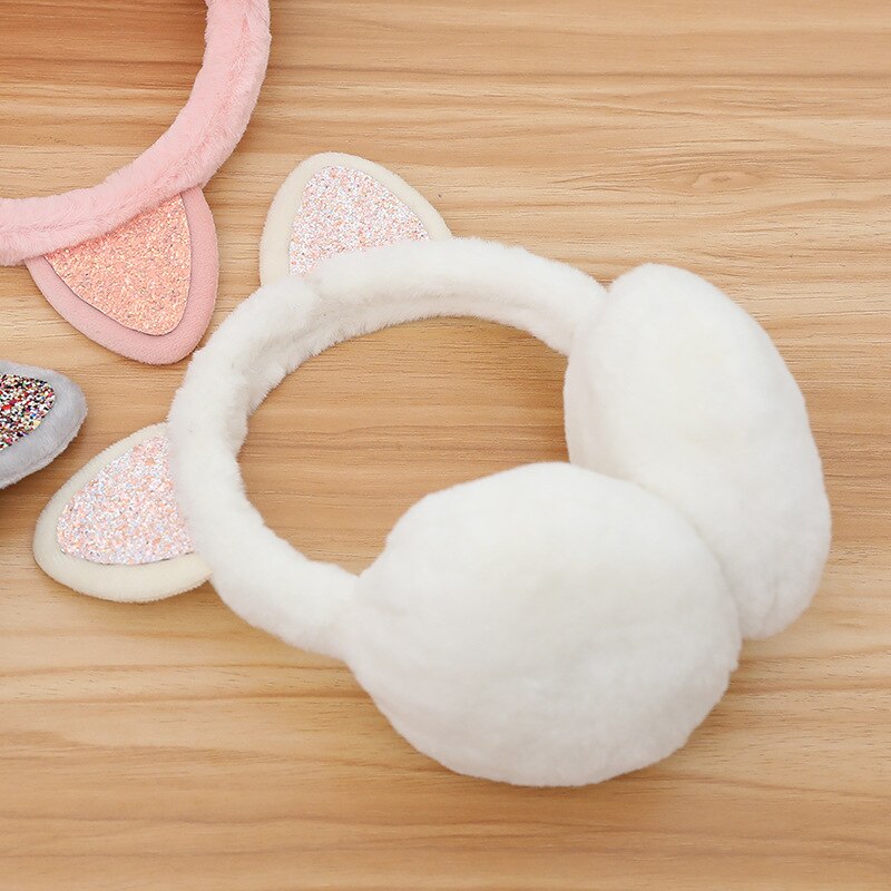 Earmuffs orelhas de gato brilhante earmuffs pelúcia inverno bonito glitter sequinear aquecedores earmuffs proteção fria macio earmuffs: White