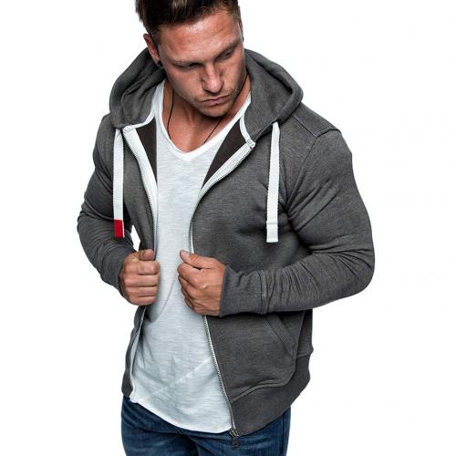 Stijlvolle Plain Mannen Ritsvak Zip Sport Hoodie Trui Jas Jas: Dark Gray / L