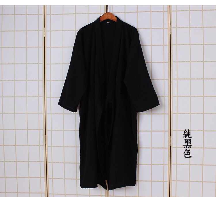Bomuldsgasbind kimono mænds badekåbe blød letvægts yukata mænd peignoir morgenkåbe til mænd: Sort / L
