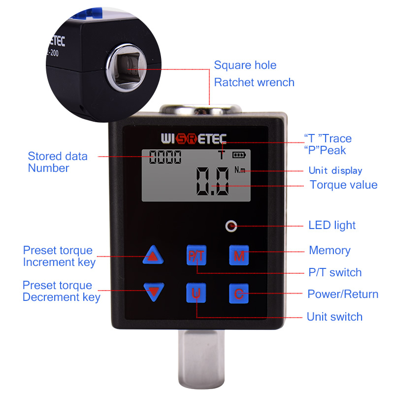 Electronic Digital Display Torque Adapter 0.3-340NM Torque Meter Connector Wrench Torque Measurement Auto Repair Tool