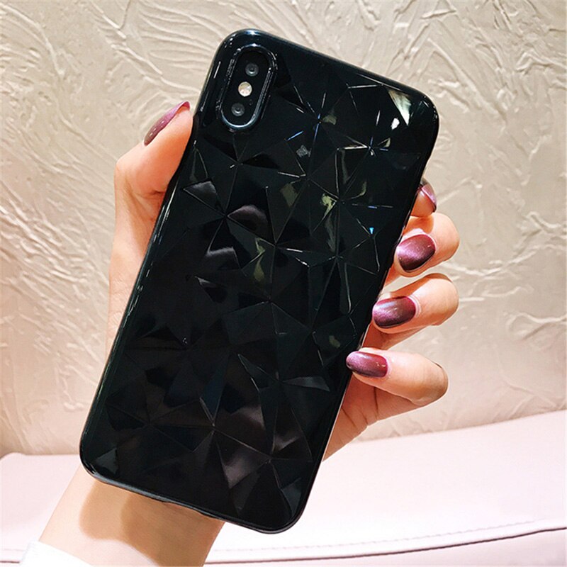 N1986N For iPhone 6 6s 7 8 Plus X XR XS Max Phone Case Luxury Diamond Texture Transparent Ultra Thin Soft TPU Case For iPhone X: for iphone XR / black