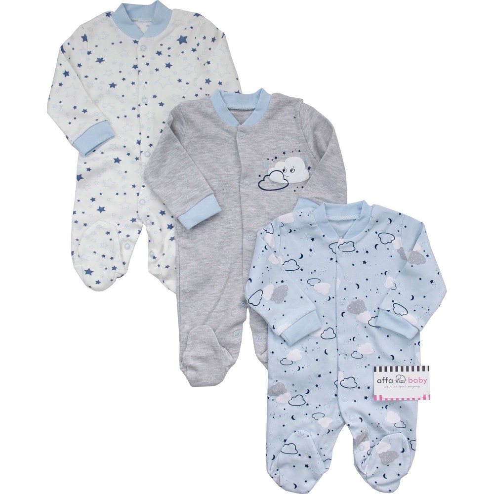 3 Stuk Gewaden Necix 'S Bewolkt Starry Baby Boy Overalls Set Pasgeboren Jumpsuit Kids Nachtkleding Kleding 100% Katoen Blauw beddengoed