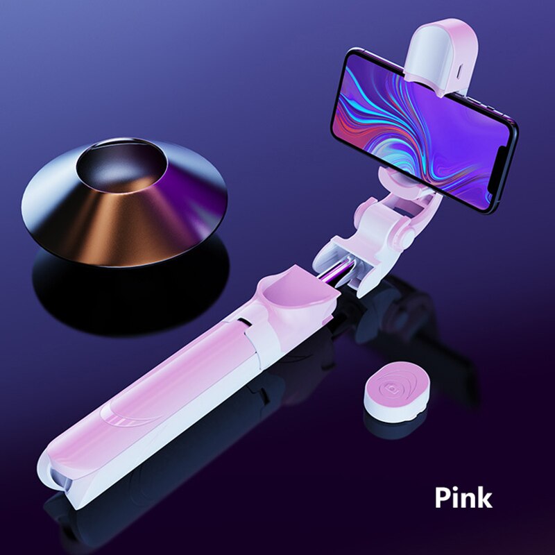 Style 3 In 1 Wireless Bluetooth Selfie Stick Extendable Handheld Monopod Foldable Mini Tripod With Shutter Remote For Phone: Pink